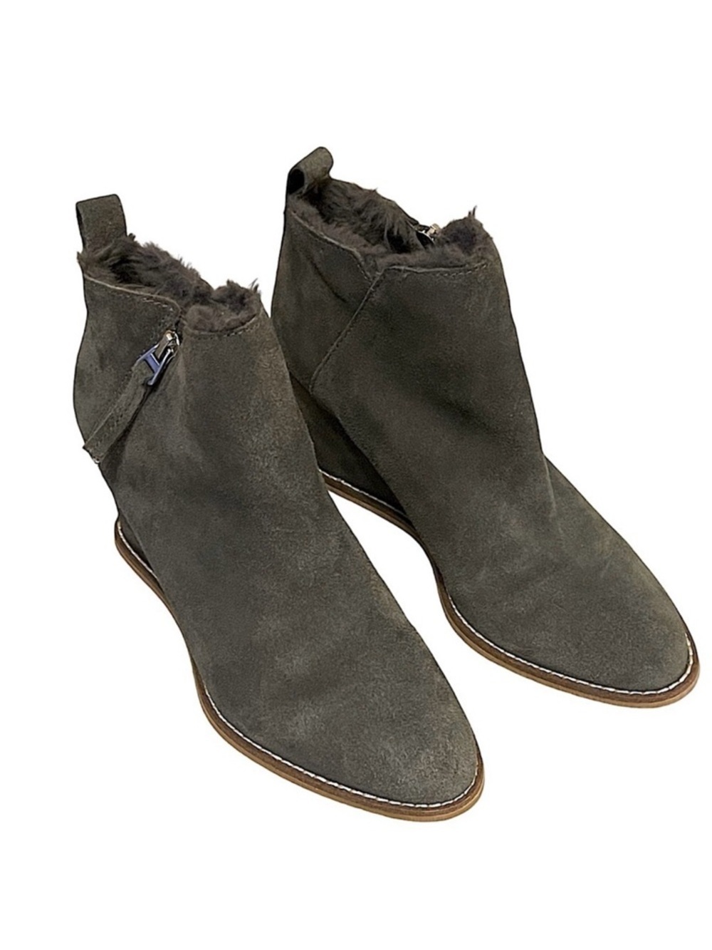 Dolce Vita Gili Grey Suede Fur Lined Wedge Ankle Booties Size 8.5